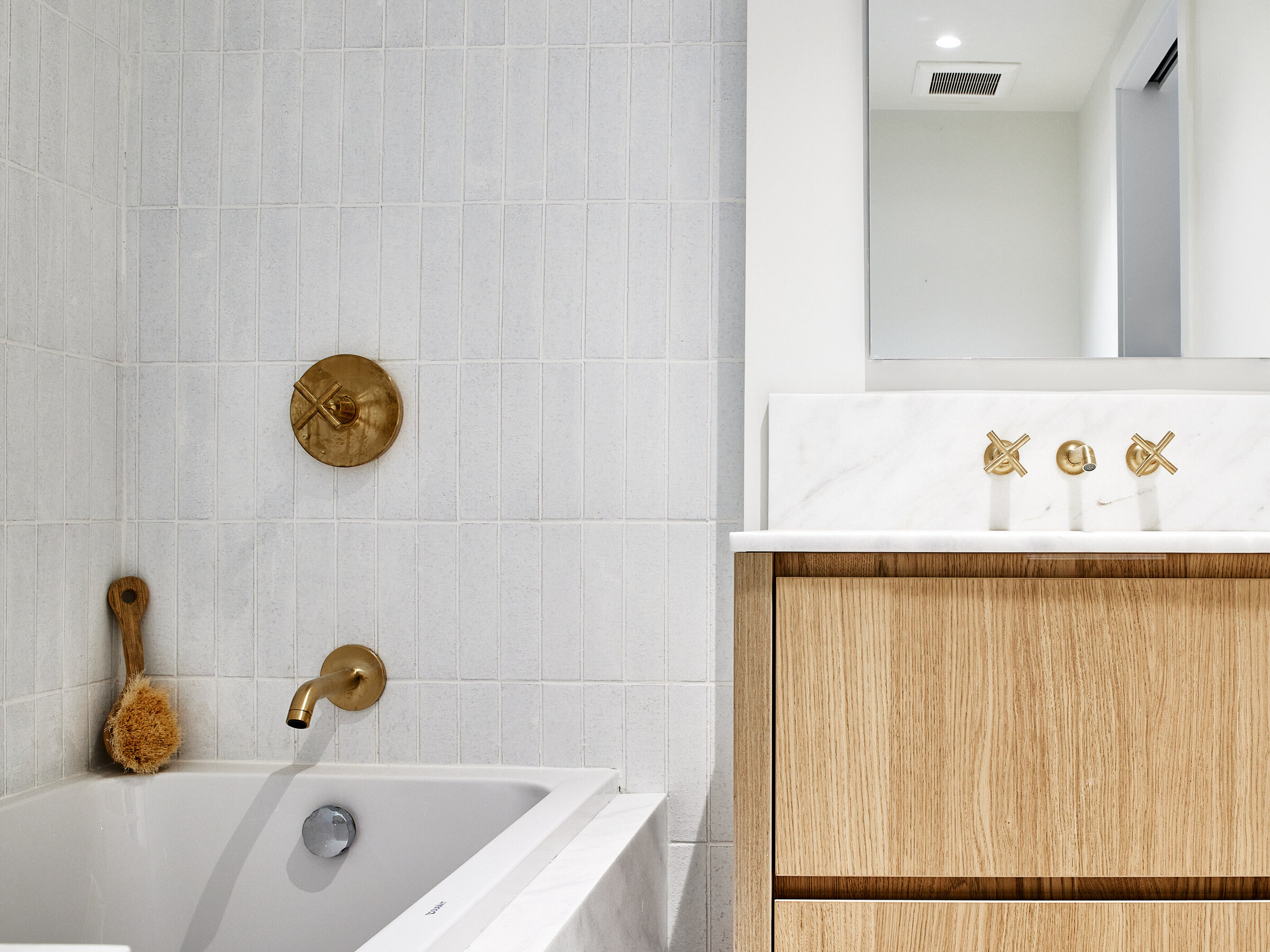 Bathroom with oak vanity at 239 President Street