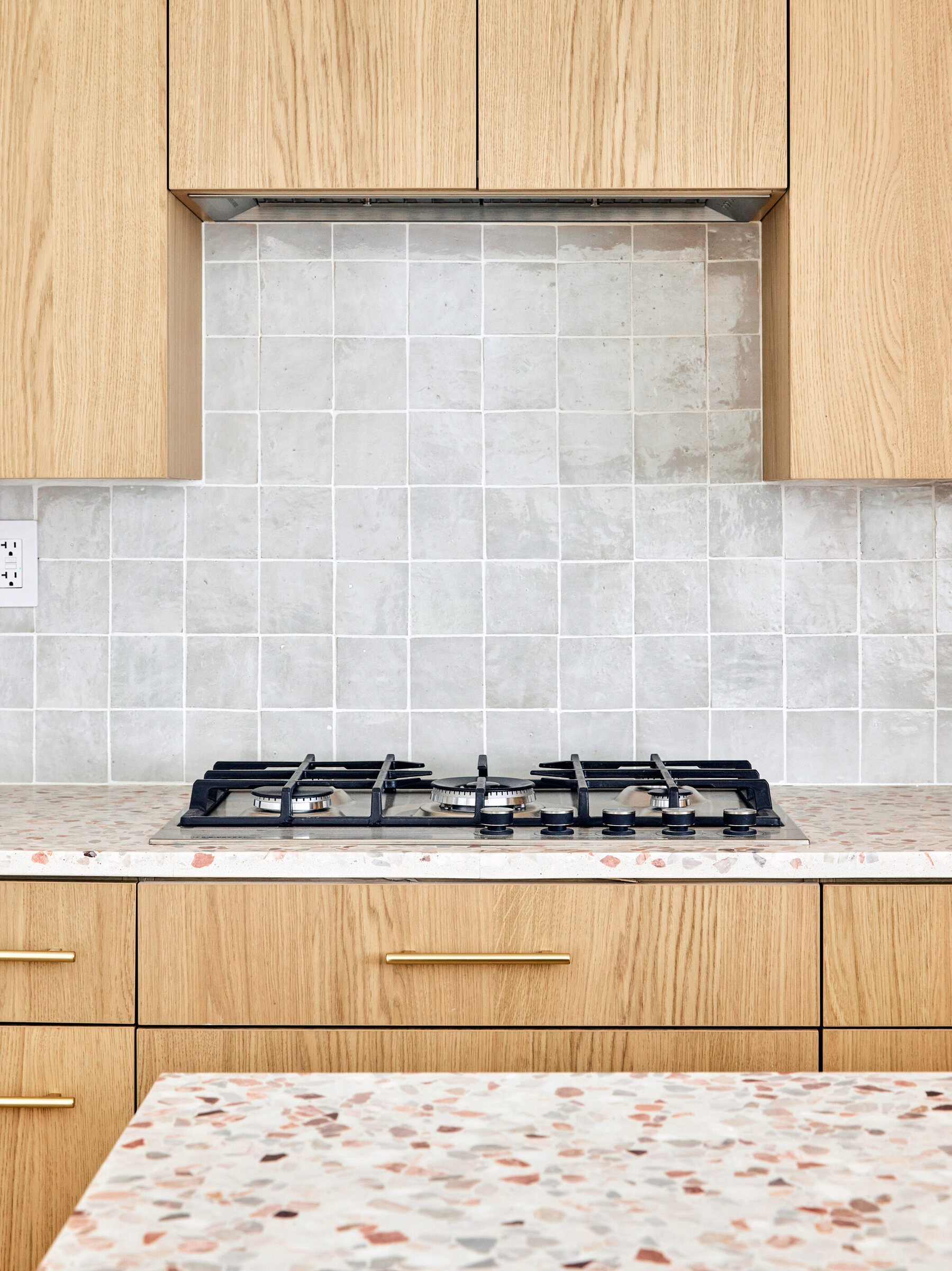 Oak kitchen and stonework detail at 239 President Street