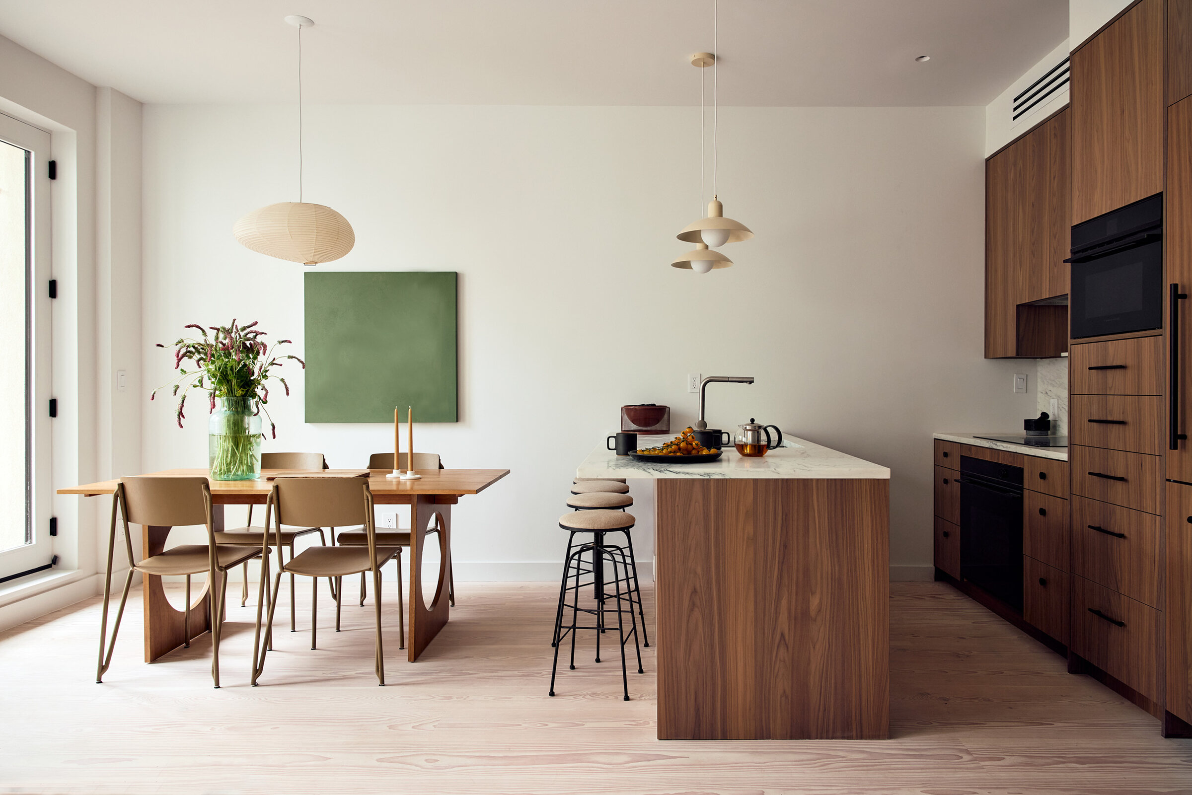 Open walnut kitchen and dining room at 42 Garfield Place