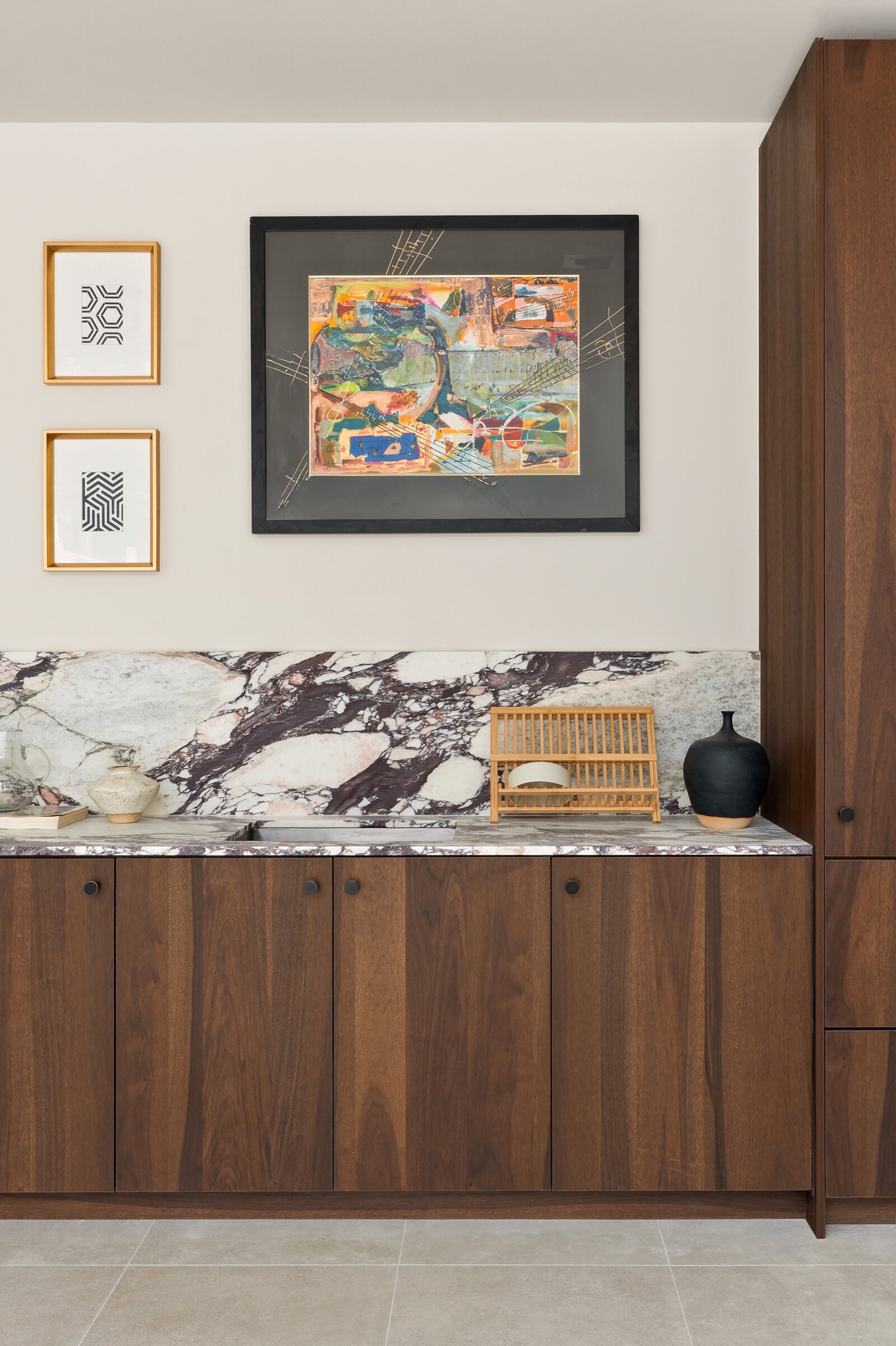 Walnut cabinetry and marble detail at 436 State Street