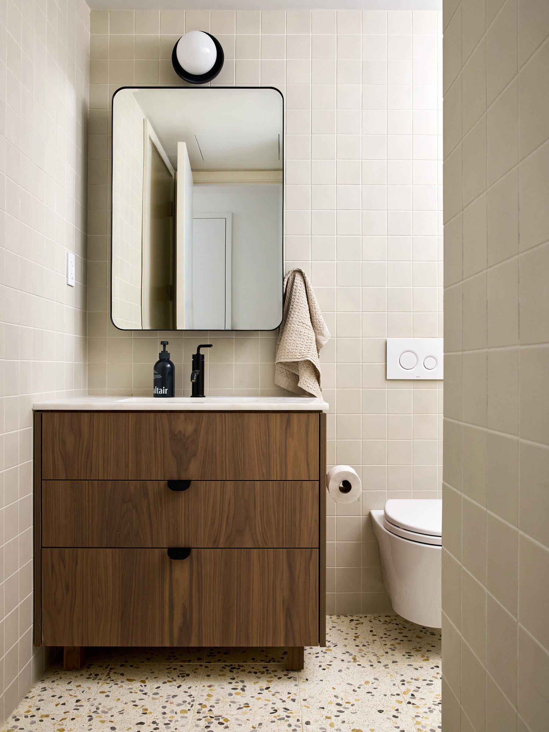 Walnut bathroom vanity at 44 Garfield Place